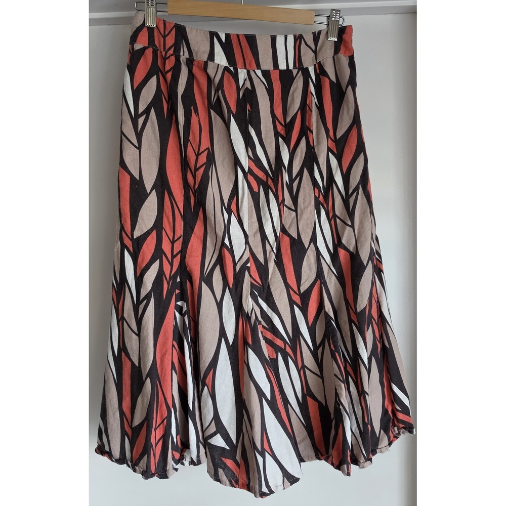 Metro Wear Midi Skirt M Boho Casual Multicolor Leaf Linen Cotton Wrap Maxi